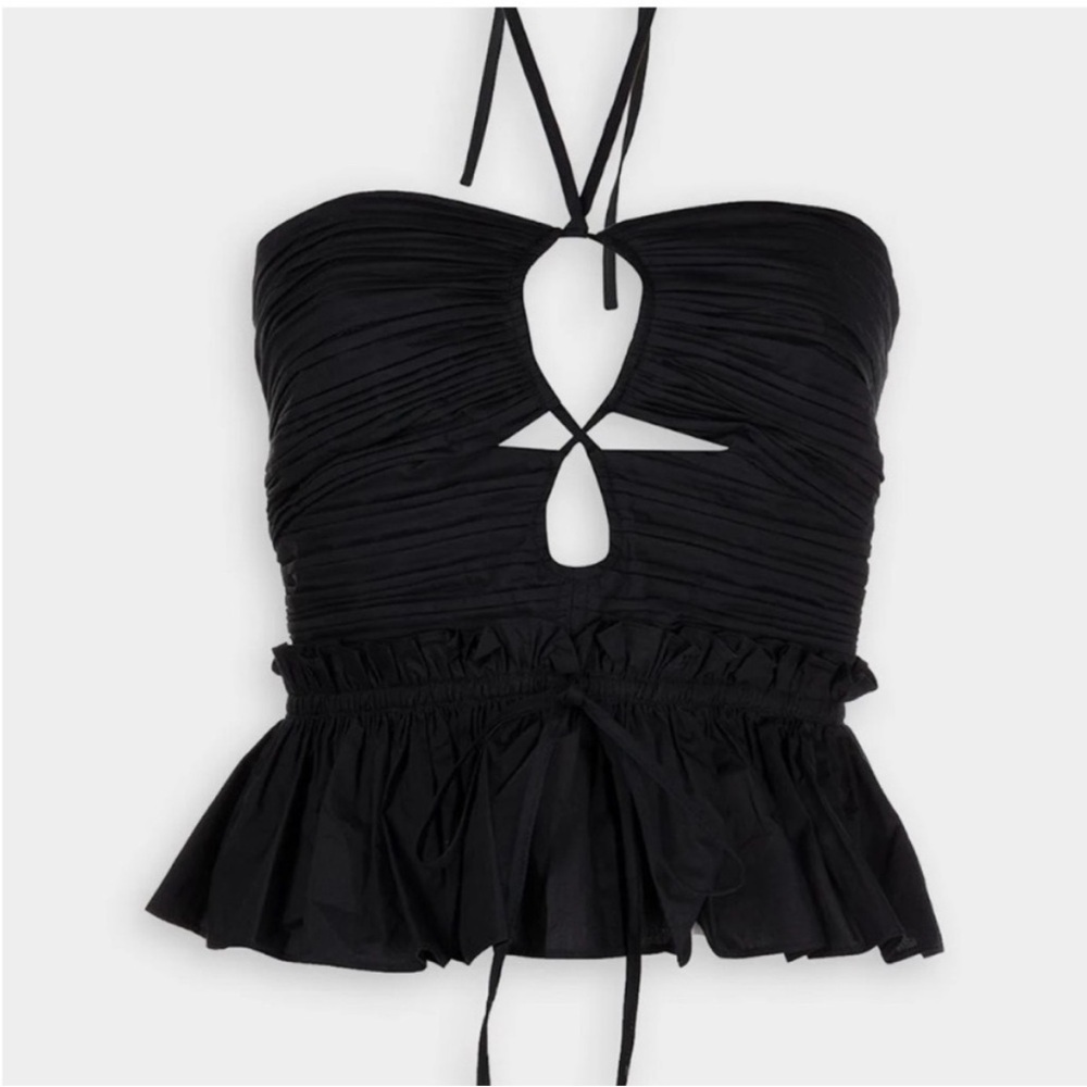 Ulla Johnson Angelina Crop Cutout Halter Top black noir